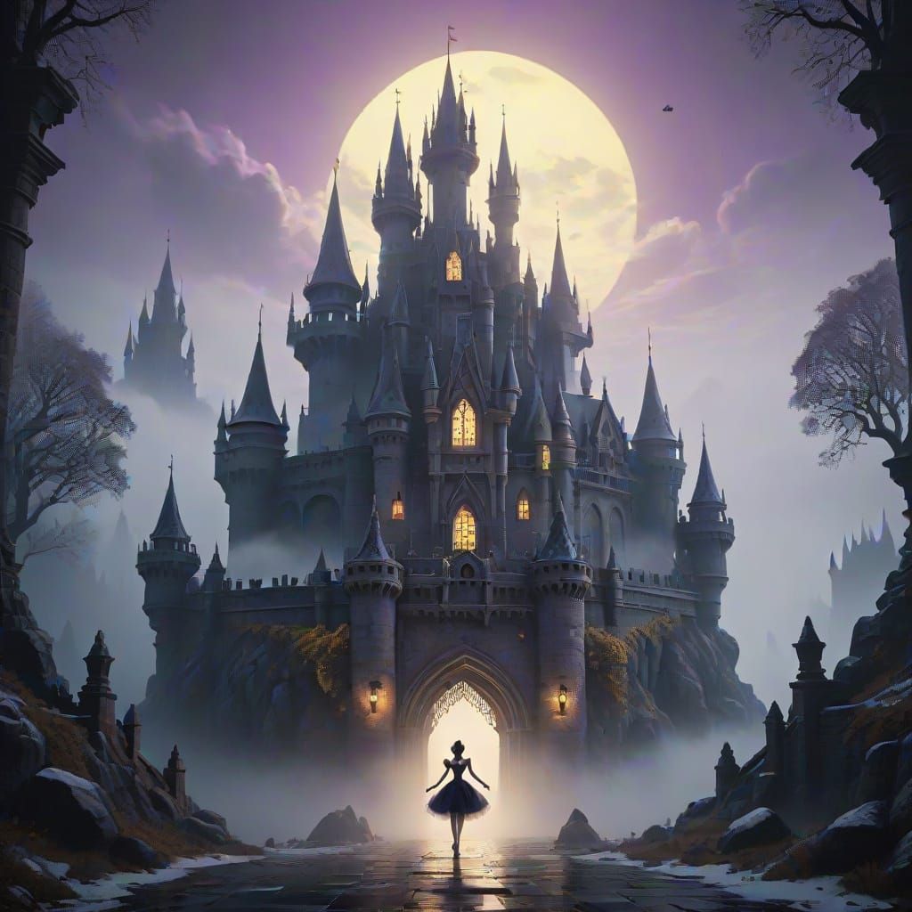 Dark Fantasy Ballerina in a Gothic Castle