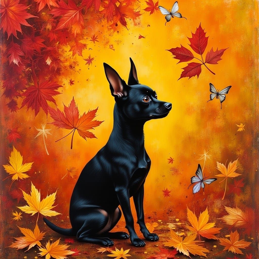 Chihuahua in Autumn Leaves, Expressive Watercolor