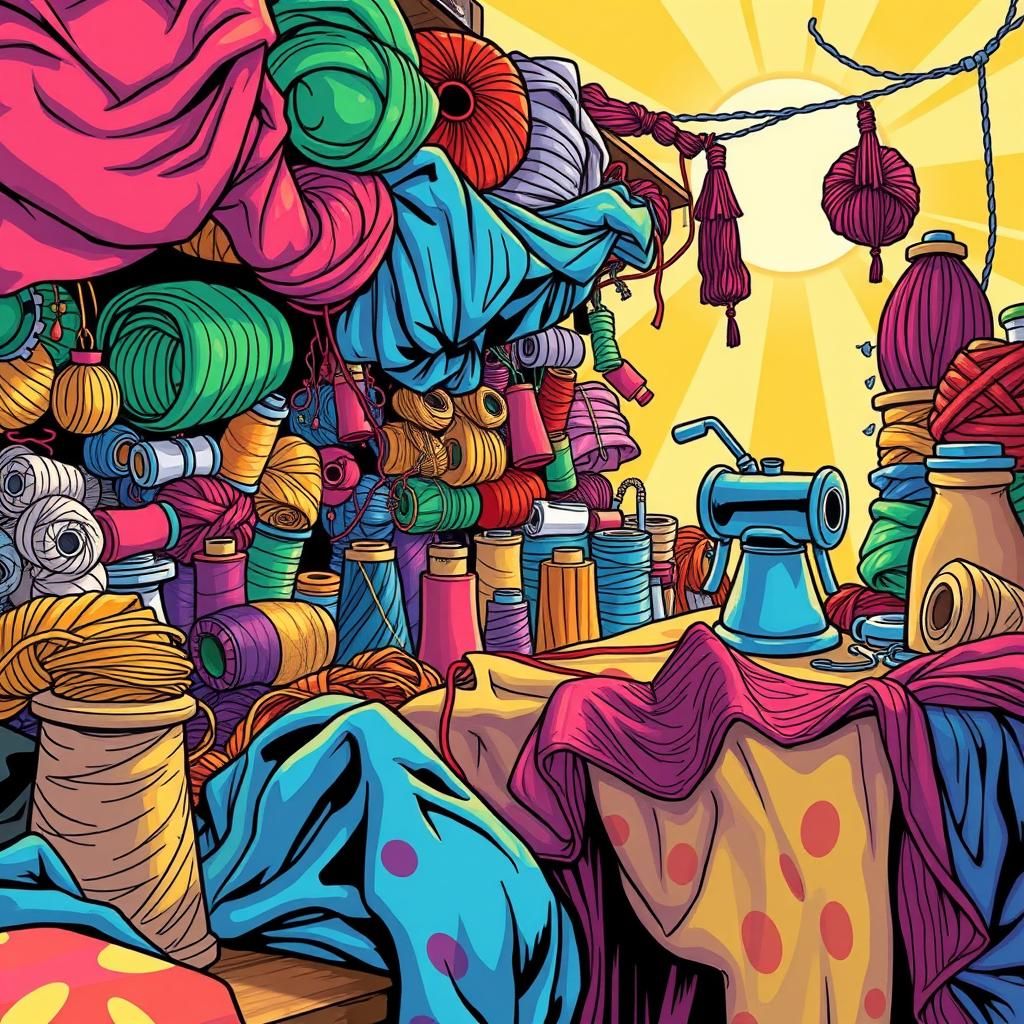 Lively Haberdashery Scene in Comic Book Style
