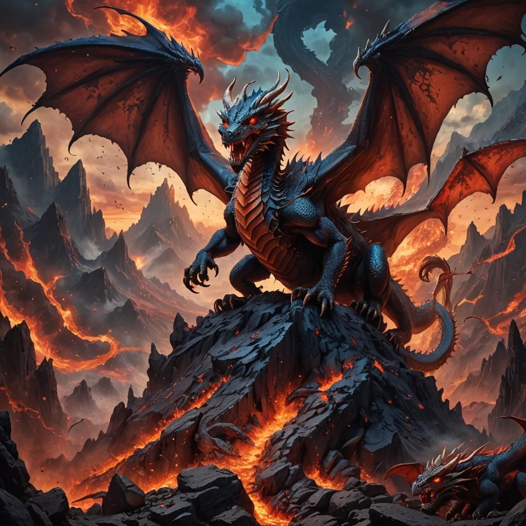 Bloody Dragon Perched on Skull Mountain