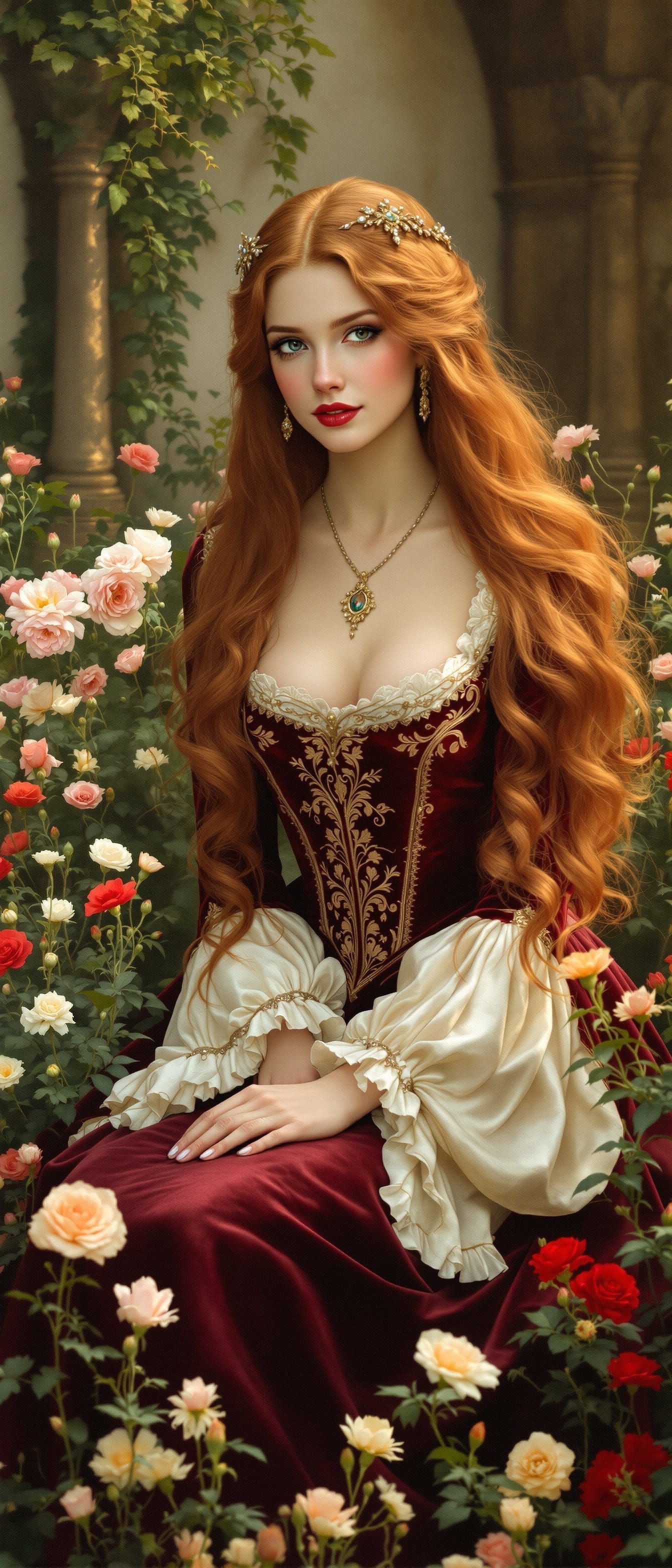 Pre-Raphaelite Beauty in a Medieval Garden