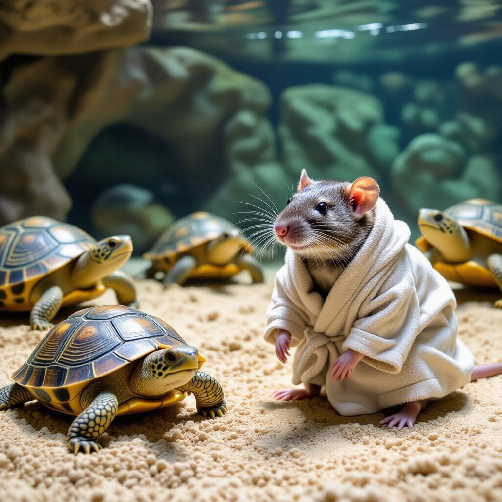 Rat in Robe Visits Turtle Zoo Exhibit