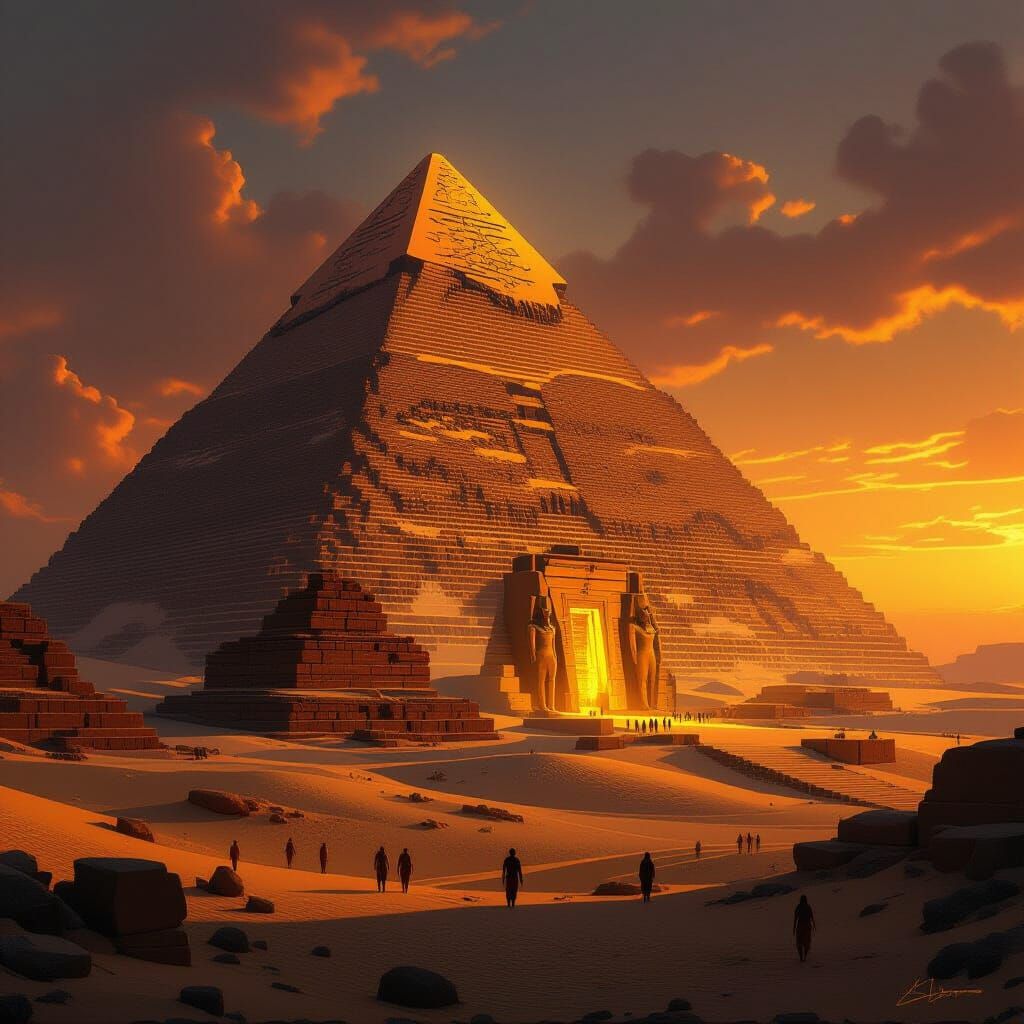 Ancient Pyramids with Hidden Chambers in Golden Light