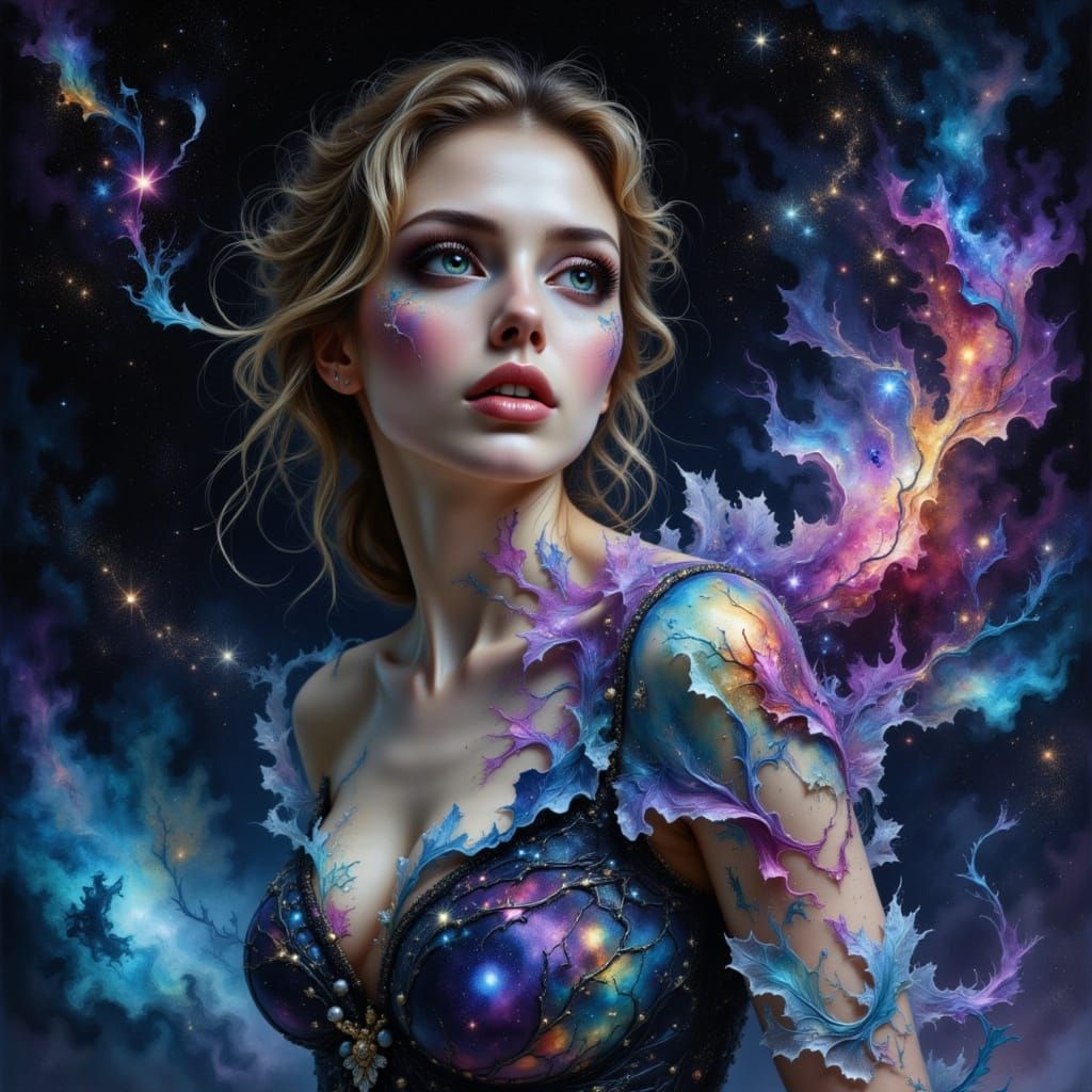 Surreal Starlight Goddess in Hyperkraximalismus Style