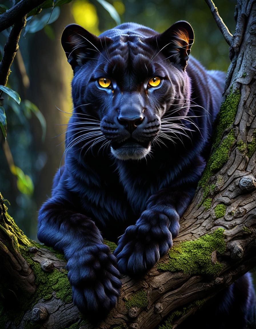 Panther with Yellow Eyes in Dark Fantasy Style