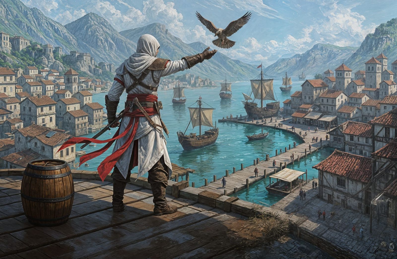 Assassin's Creed: Impasto Oil Painting of Rooftop Scene