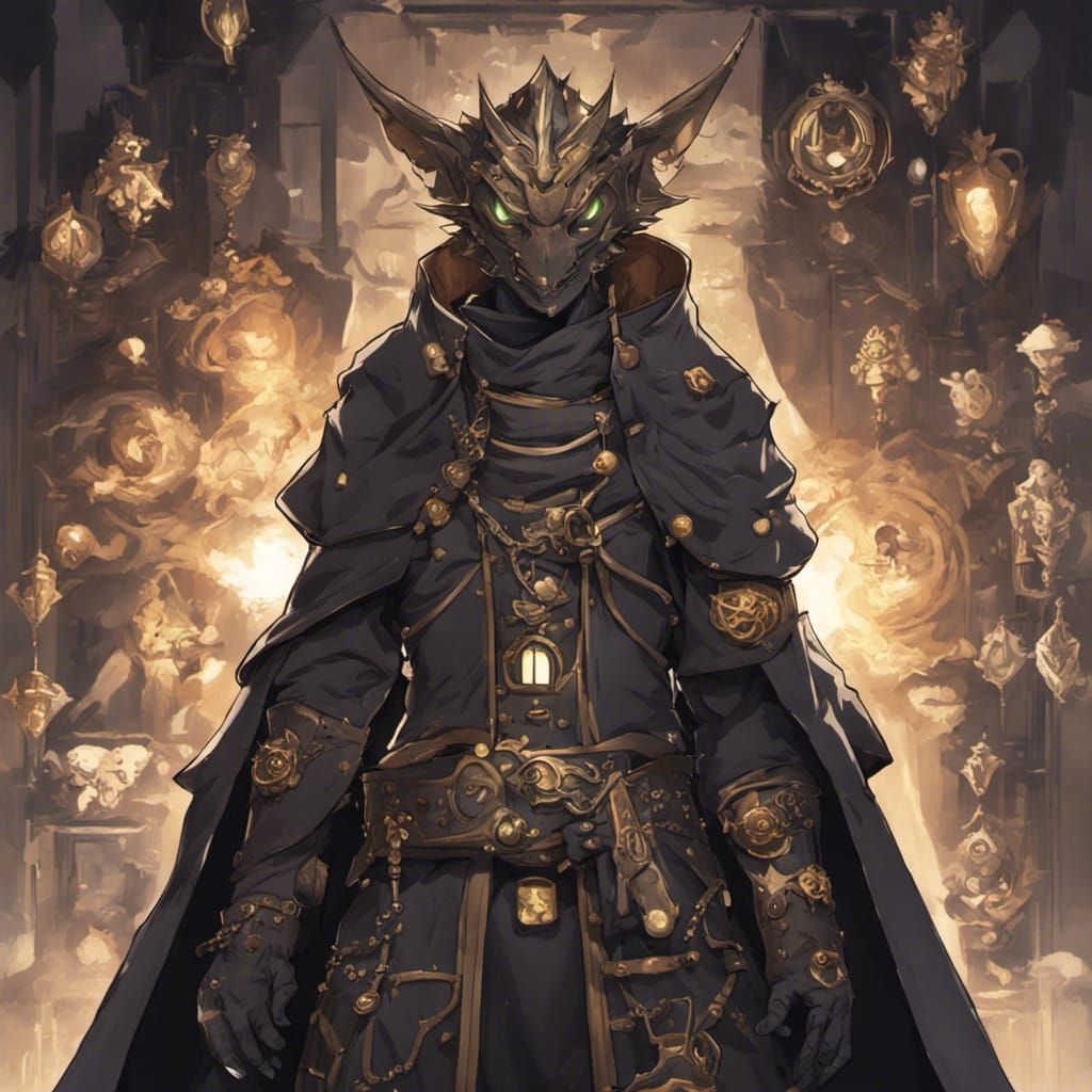 Bronze Dragonborn Artificer in Anime Style