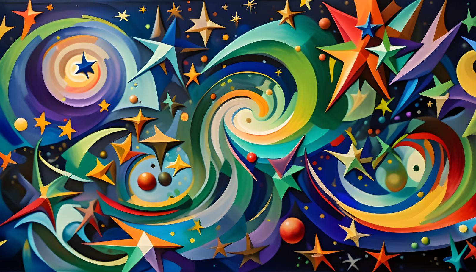 Abstract Impasto Painting of Swirling Cosmic Oceans