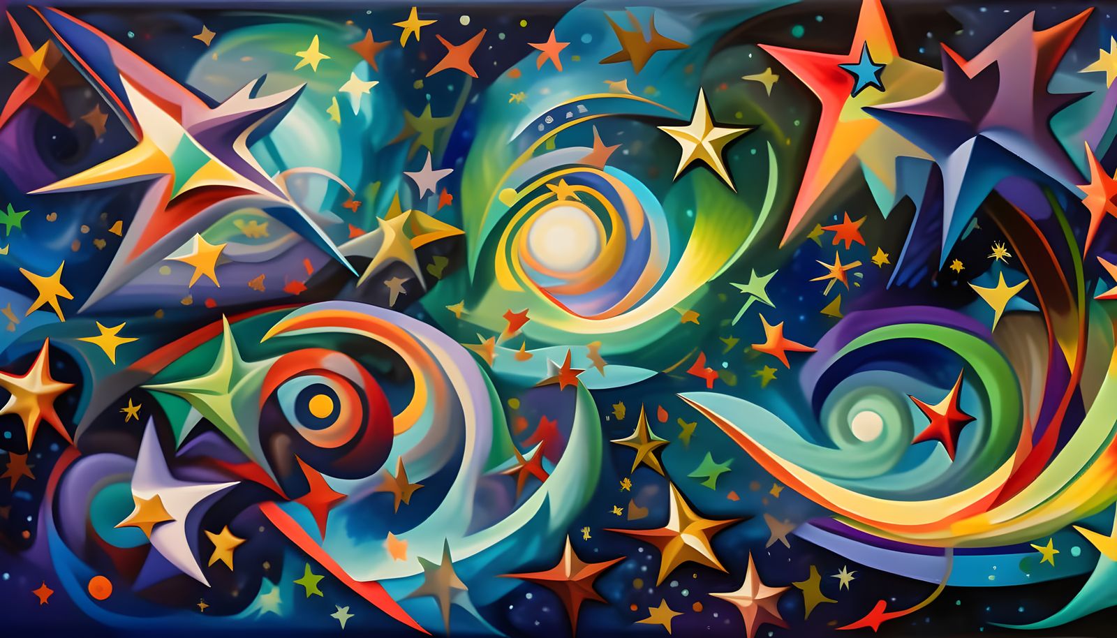 Abstract Impasto Painting of Cosmic Geysers and Vortexes