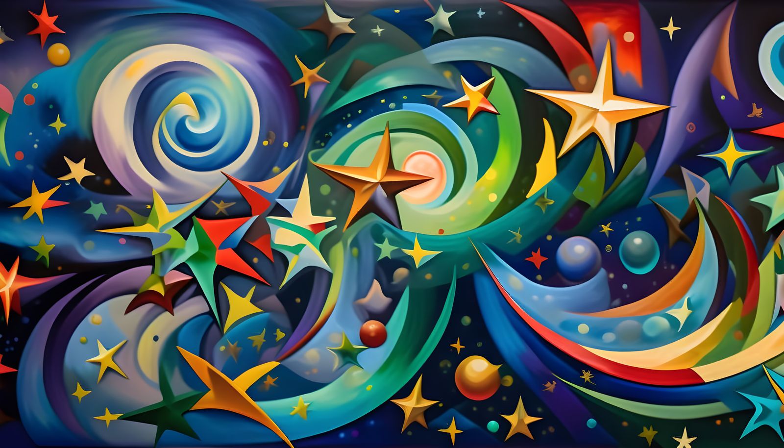 Abstract Impasto Painting of Cosmic Oceans and Stars