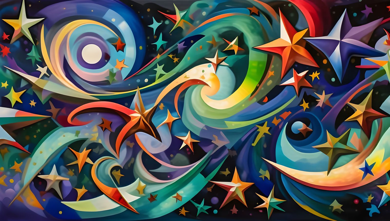 Abstract Impasto Painting with Swirling Stars and Paint