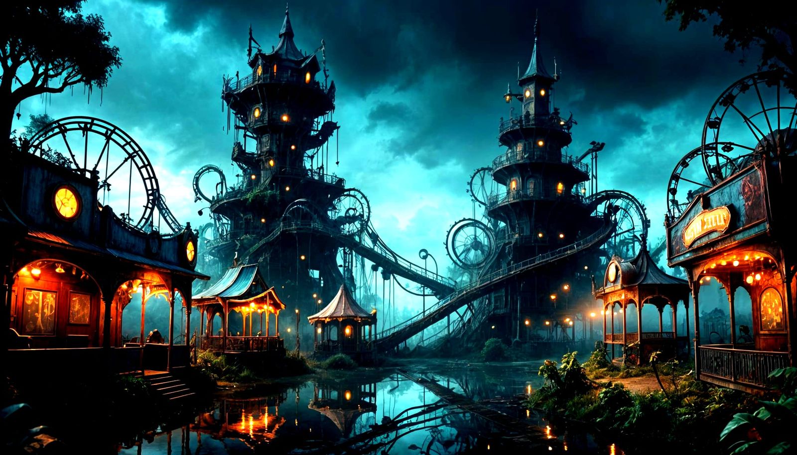 Surreal Abandoned Fairground in Sinister Fog