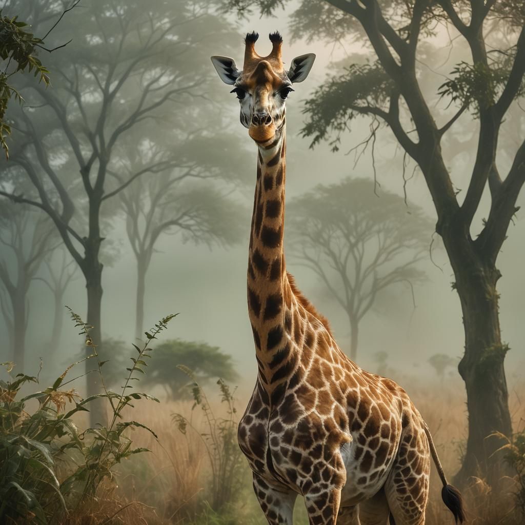 Ethereal Giraffe Portrait in Watercolor Style