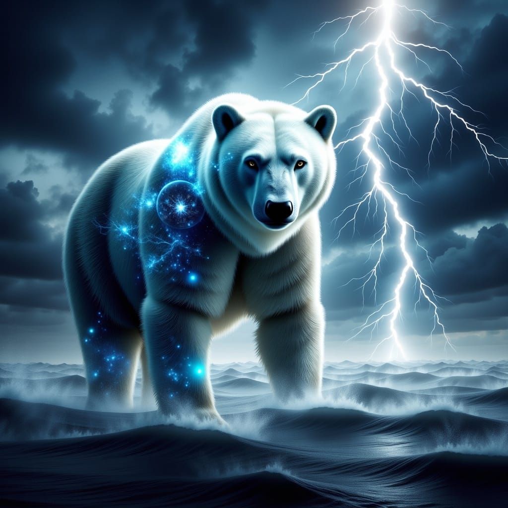 Dramatic Polar Bear Lightning Portrait with Toronto Maple Le...