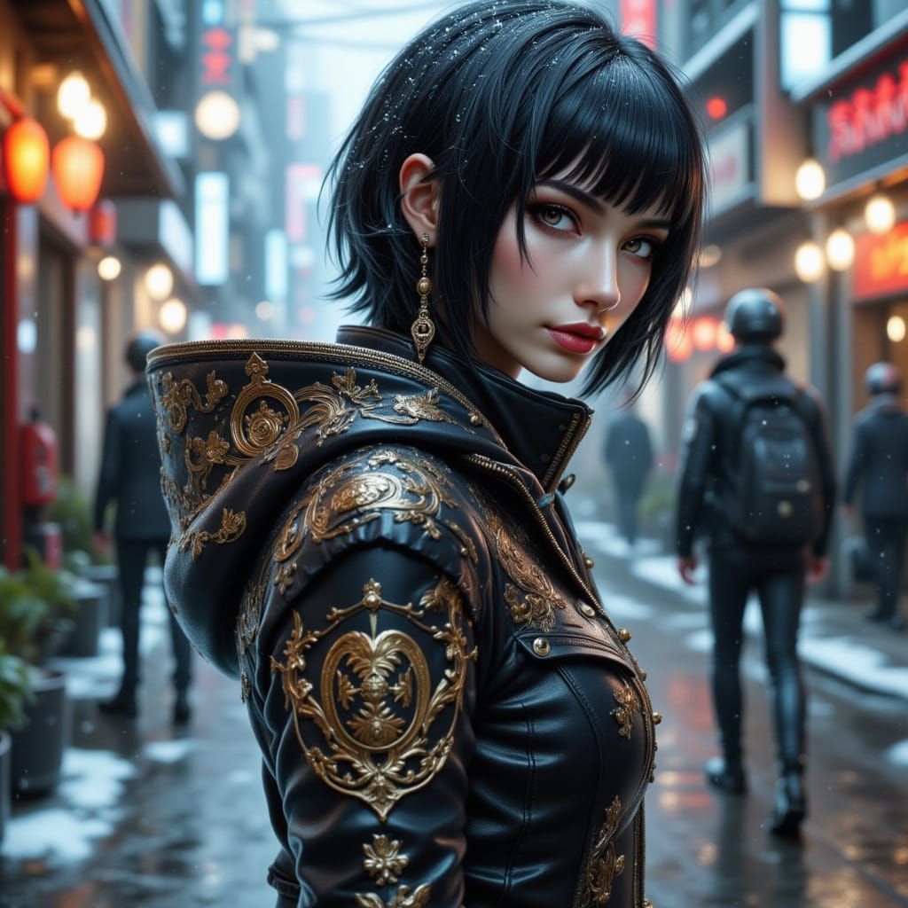 Confident Woman in Snowstorm, Hyperrealism Digital Art