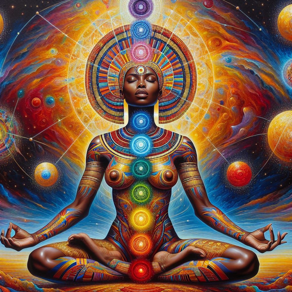 Ancient Egyptian Yoga Performed by Gorgeous Woman in Oil Pai...