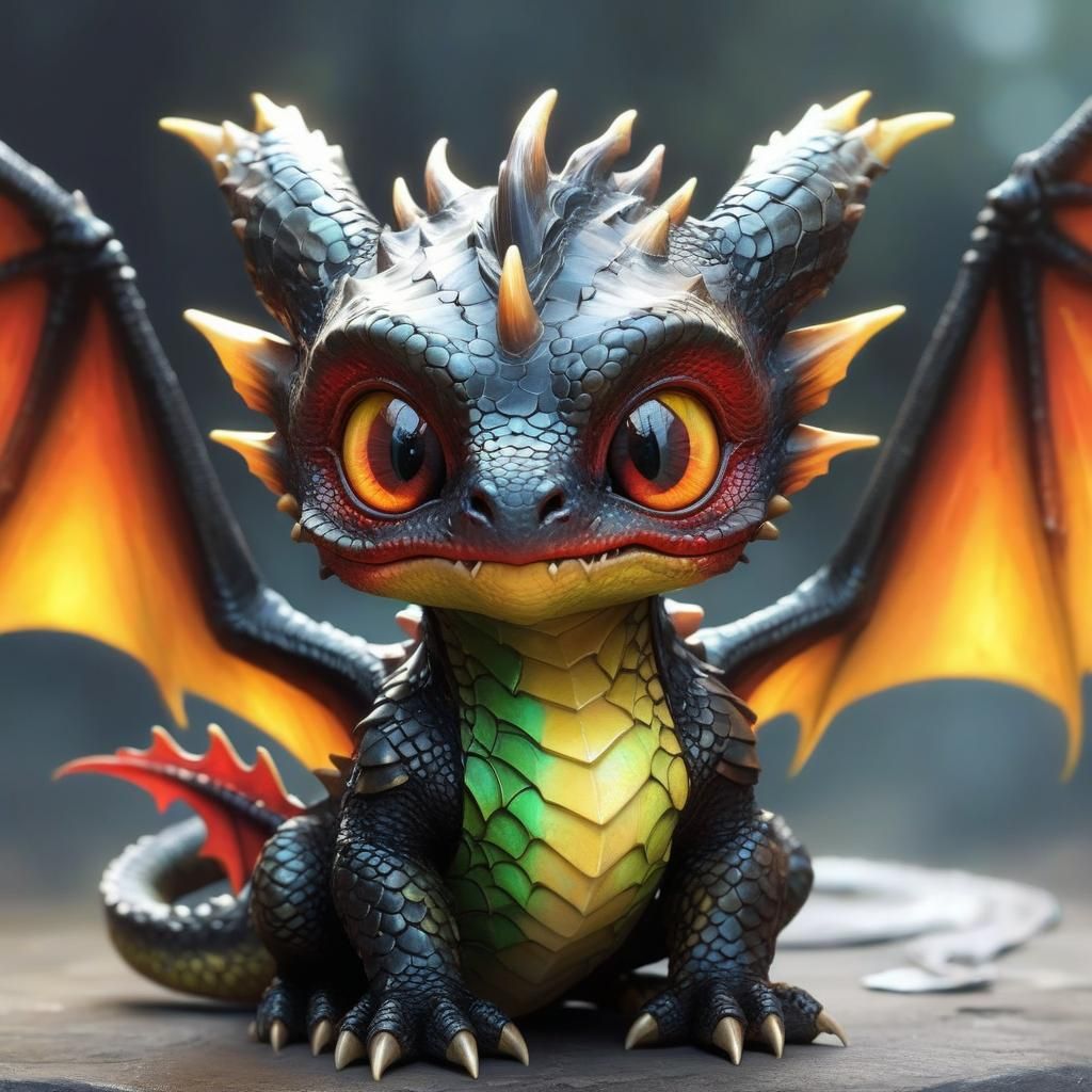 Adorable Baby Dragon Portrait in Fantasy Art Style