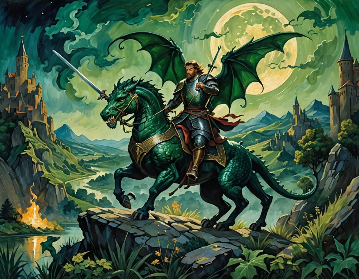 Saint George Slaying Dragon in Impressionist Gouache
