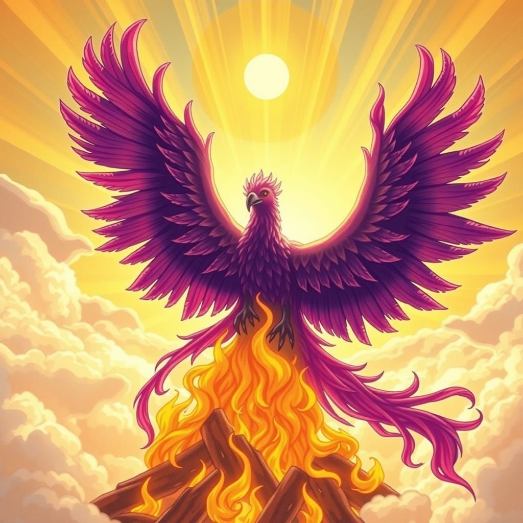 Purple Phoenix Rising in Ethereal Style