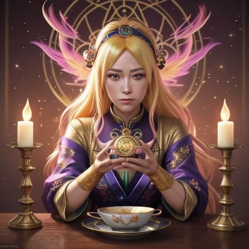 Mystical Anime Tarot Reader with Phoenix Sparkles