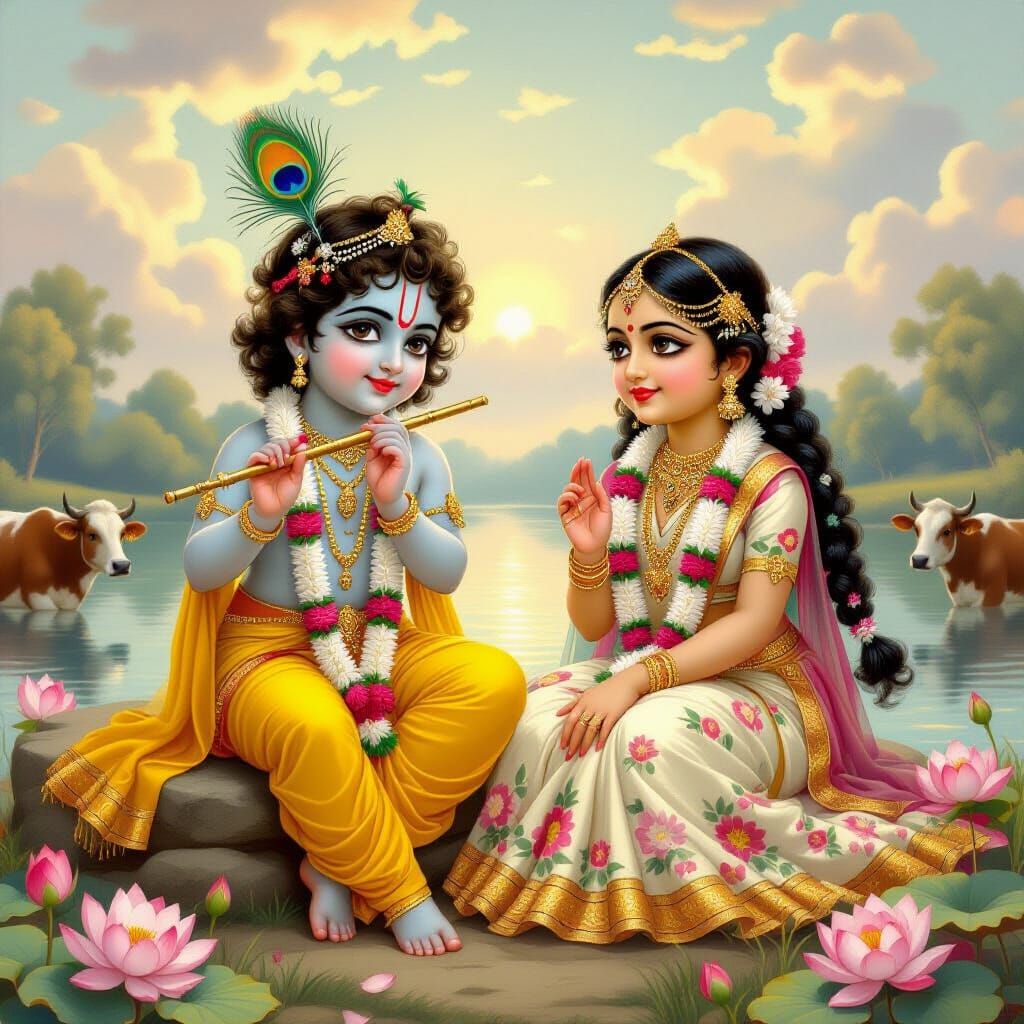 Krishna and Radha in Vrindavan, Classicist Style