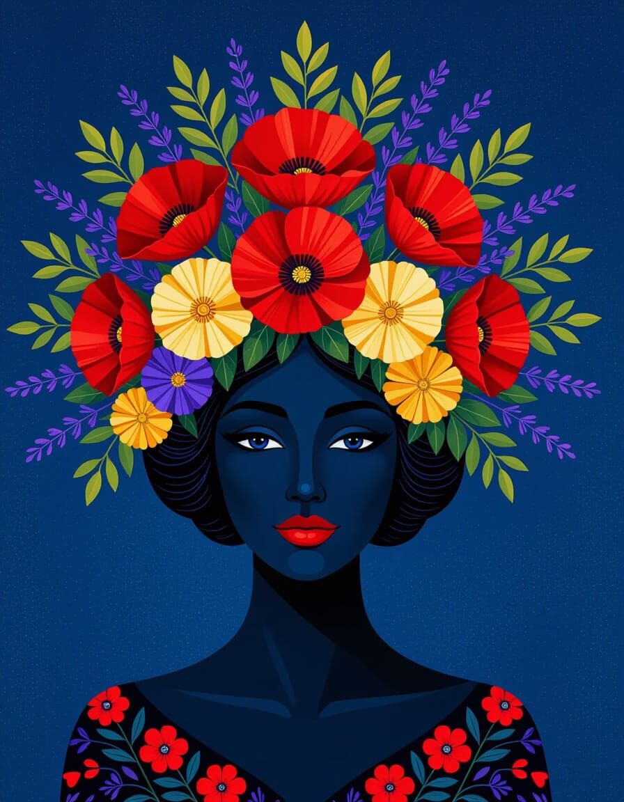 Woman Silhouette with Floral Halo Headdress