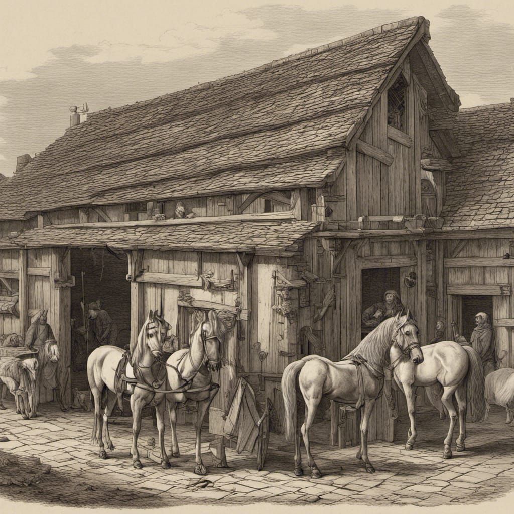 Medieval American Stable Exterior: Detailed Architecture