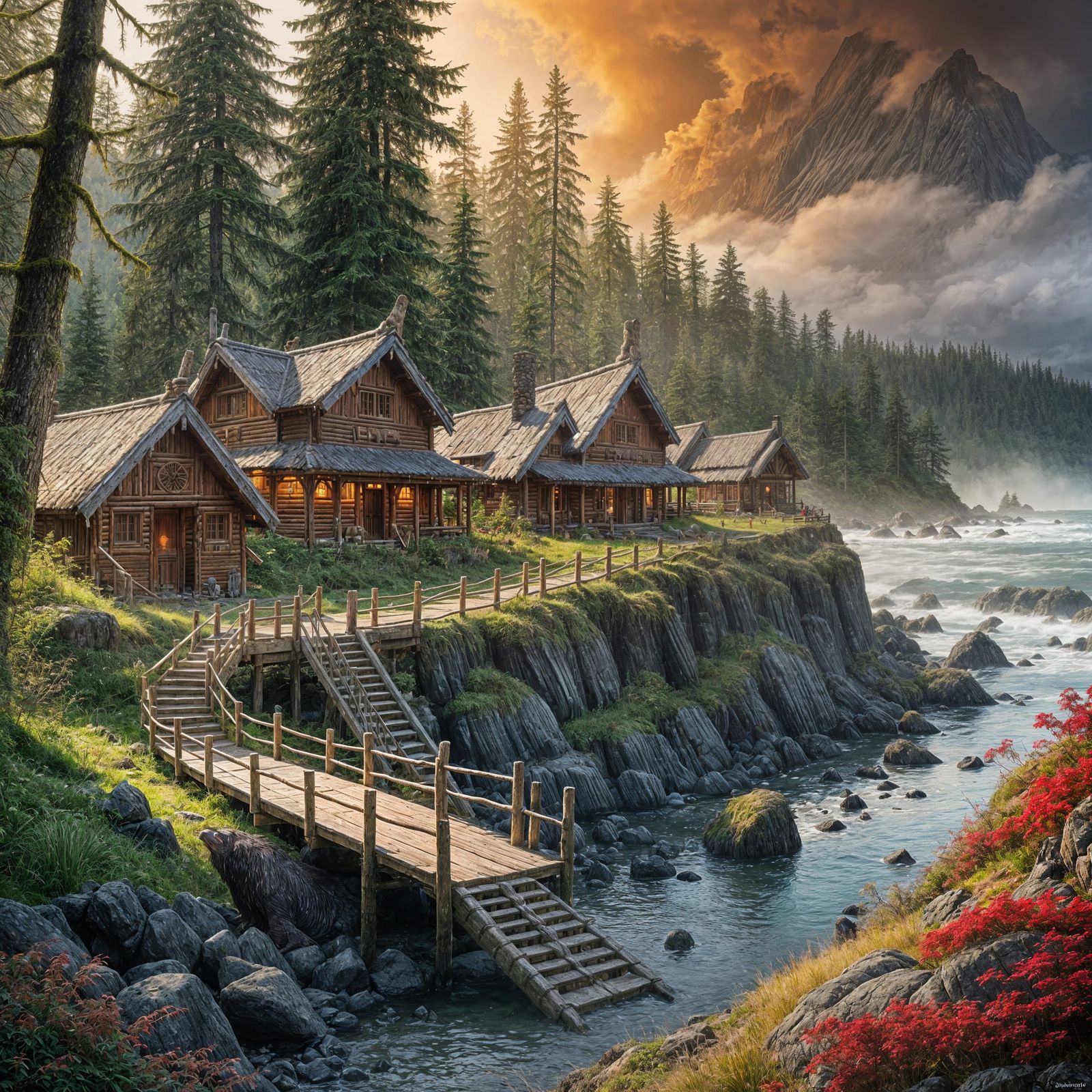 Haida Village in Fjord Landscape