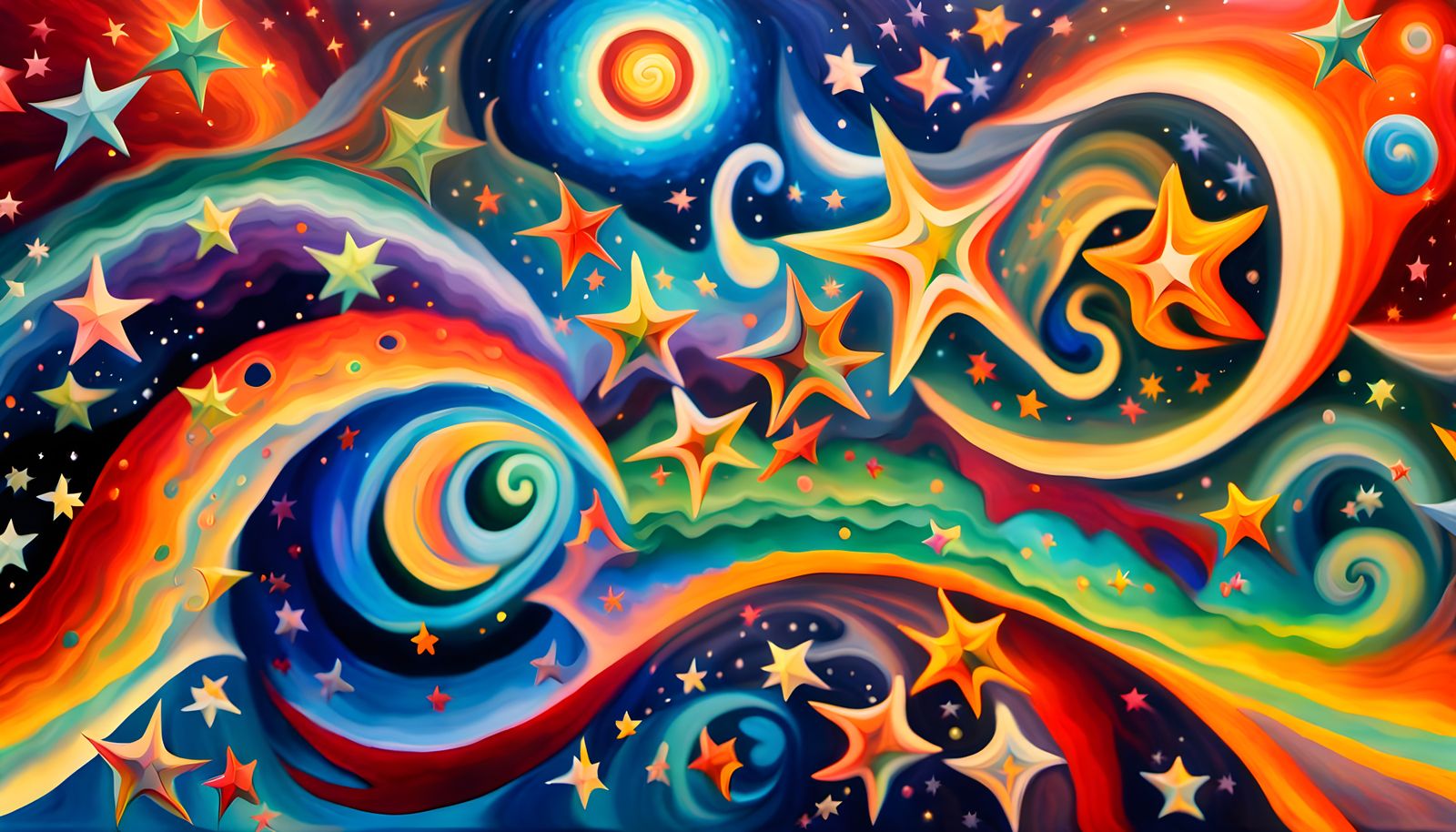 Iridescent Cosmic Star Cluster in Impasto Style