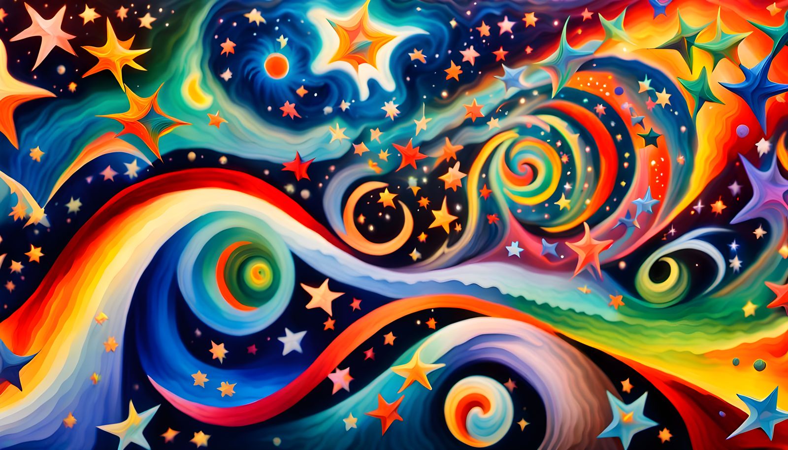 Cosmic Firestorm Eruption in Impasto Oil Paint Style