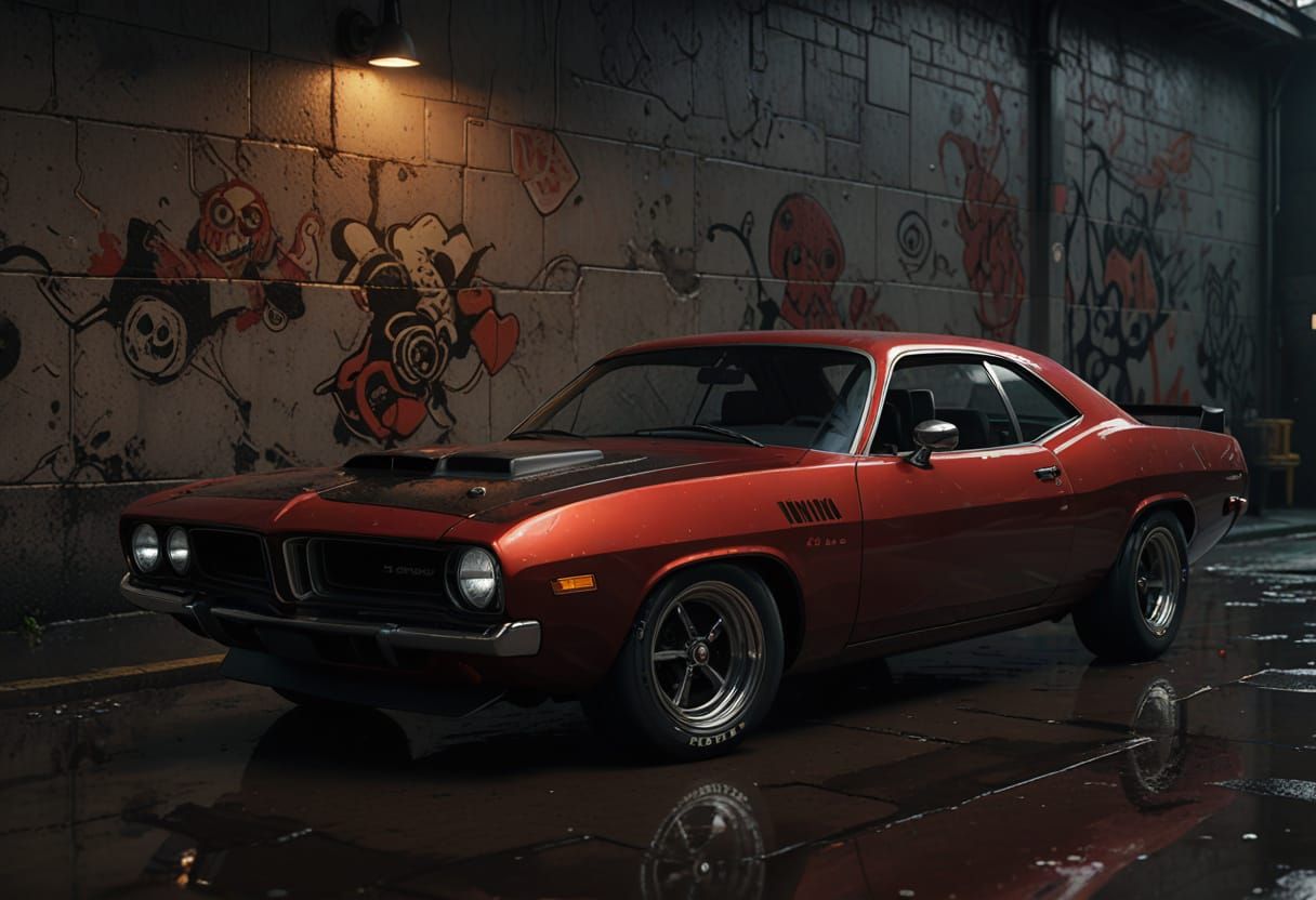 Candy Apple Red 1973 Barracuda in Unreal Engine Style