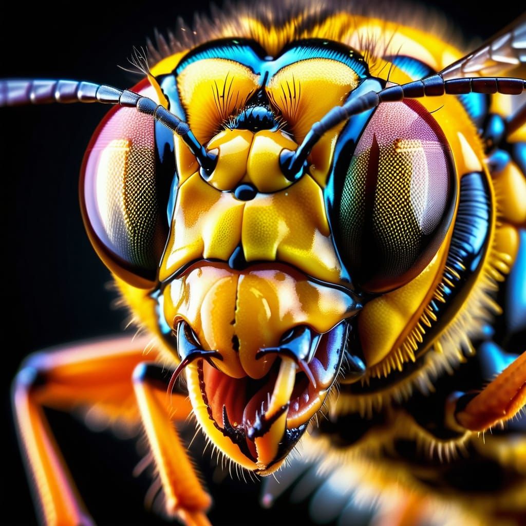 Extreme Macro Shot of a Wasp Face