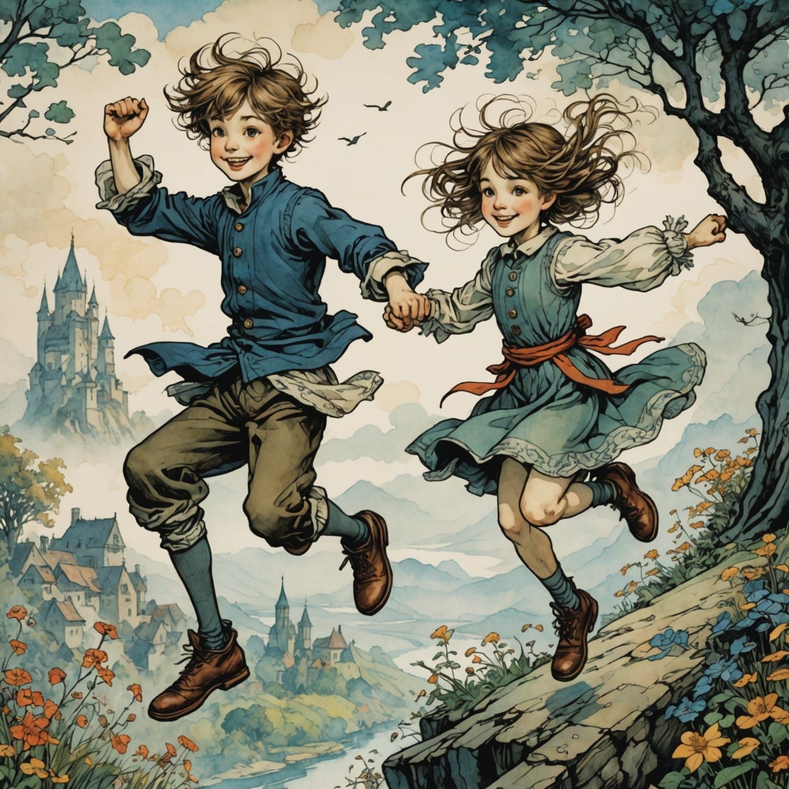 Children Playing: Arthur Rackham Anime Style
