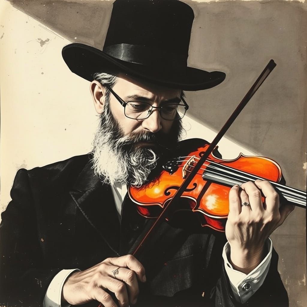 Ultra-Orthodox Hasidic Violinist in Avant-Garde Alcohol Ink ...