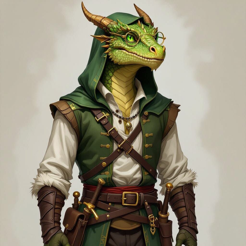 Golden Scaled Dragon Man with Emerald Eyes in Fantasy Art St...