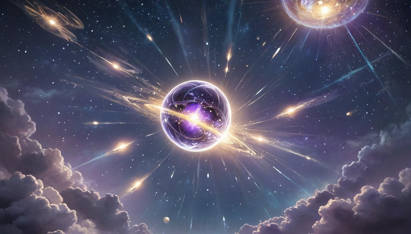 Glowing Orb and UFOs in Ethereal Night Sky