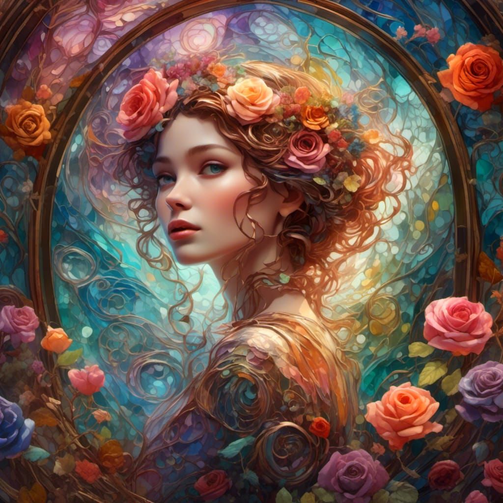 Blown Glass Woman with Rose, Digital Art