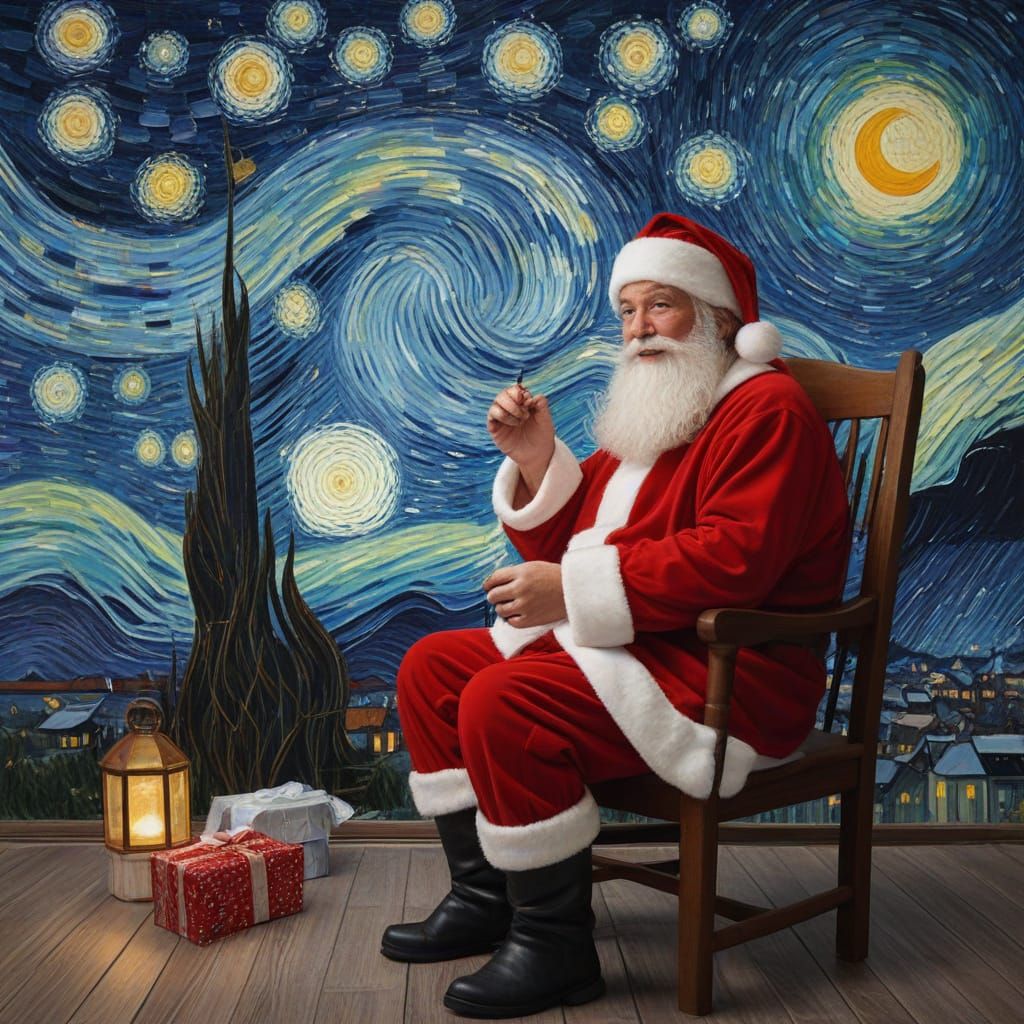 Starry Night Santa Claus in Cosmic Sky