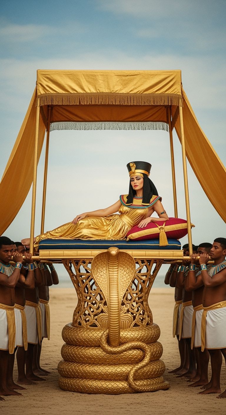 Egyptian Queen on Throne with Emerald Highlights