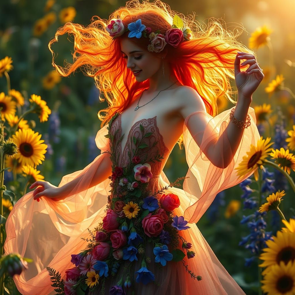 Ethereal Irish Goddess Aine in Summer Bloom Attire