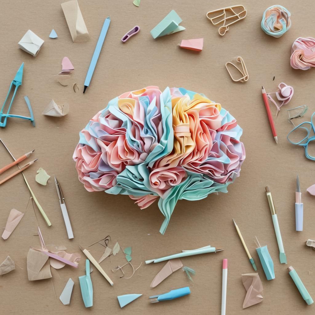 Origami Brain Papercraft Sculpture in Pastel Colors
