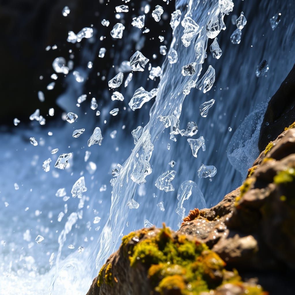 Radiant Waterfall Close-Up: Shimmering Droplets