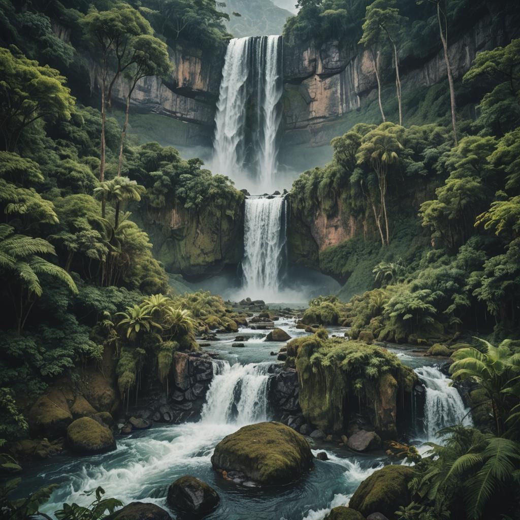 Epic Fantasy Waterfalls in a Paradise Landscape