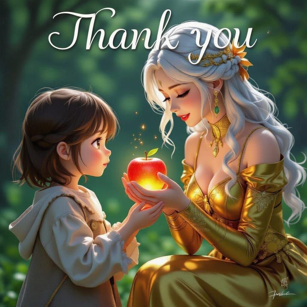 Girl Receives Glowing Apple in Detailed Anime Art