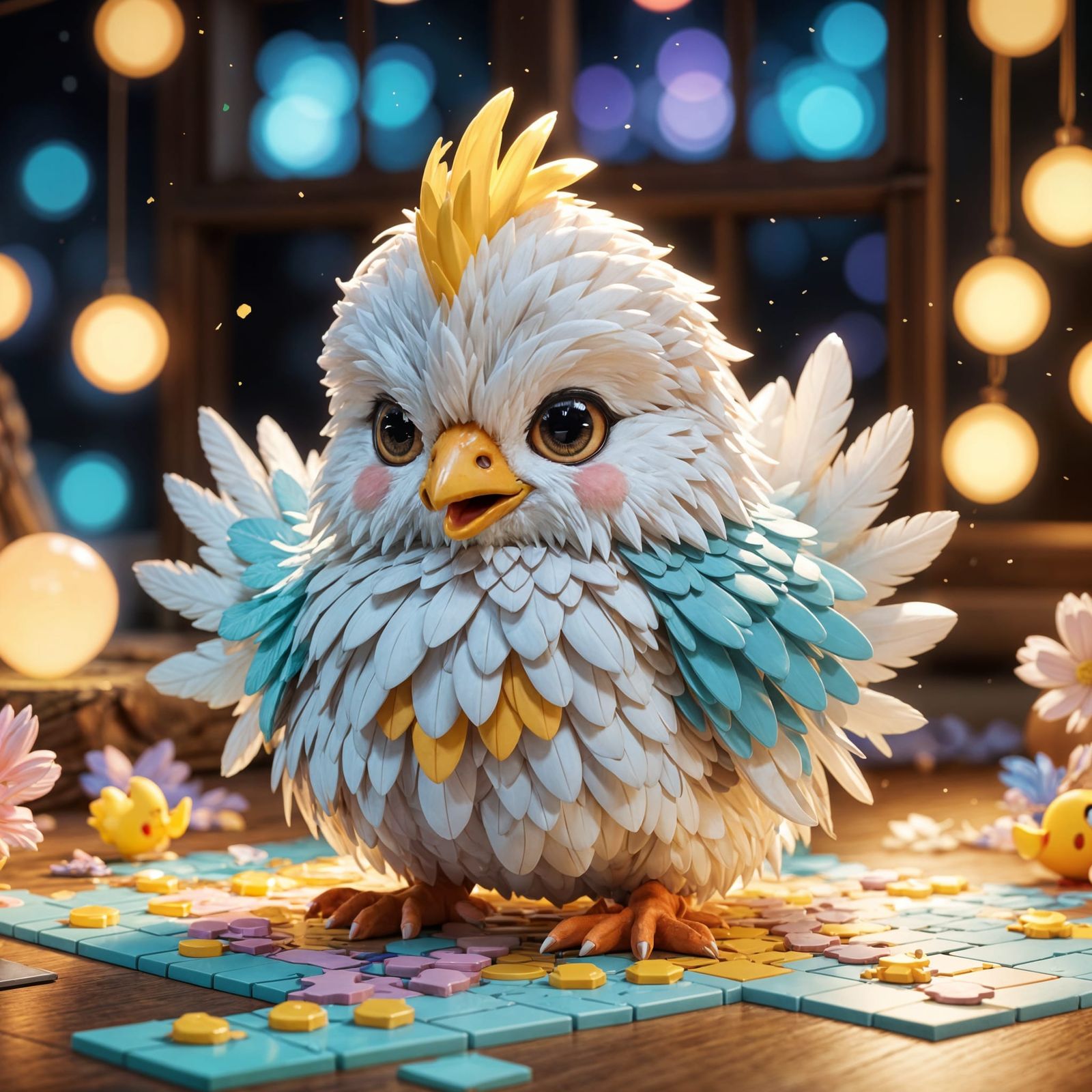 Chibi Chicken Crafts Puzzle Masterpiece in 3D Anime Style