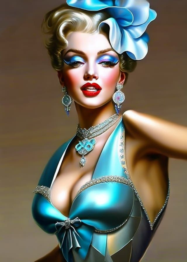 Marilyn Monroe Portrait in Baroque Silver Dress