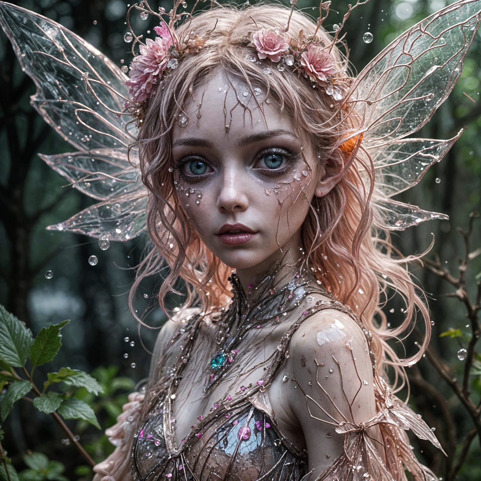 Cottagecore Fairy Made of Pink Glass