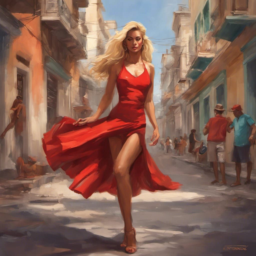 Blonde Salsa dancer in the streets of Cuba