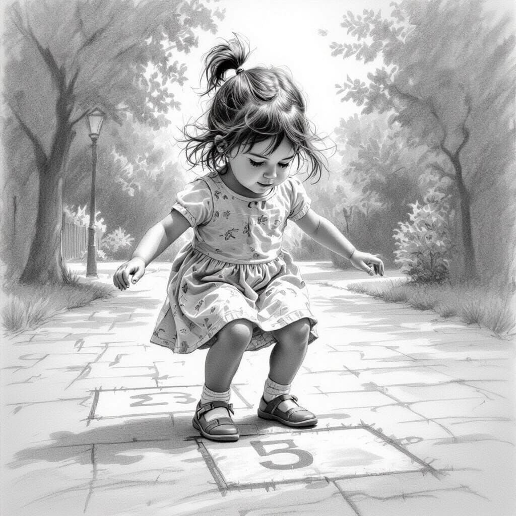 little girl playing hopscotch