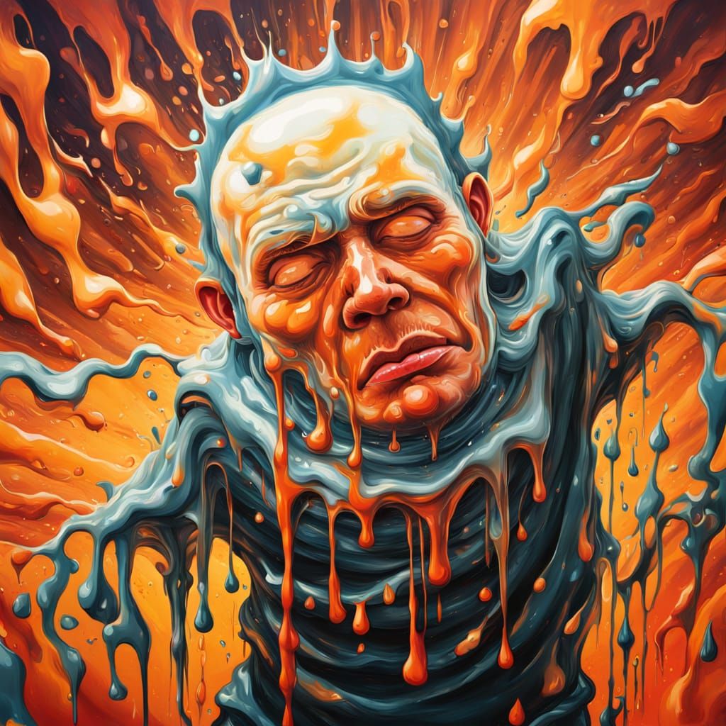 Surreal Melting Wax Figure in Heatwave